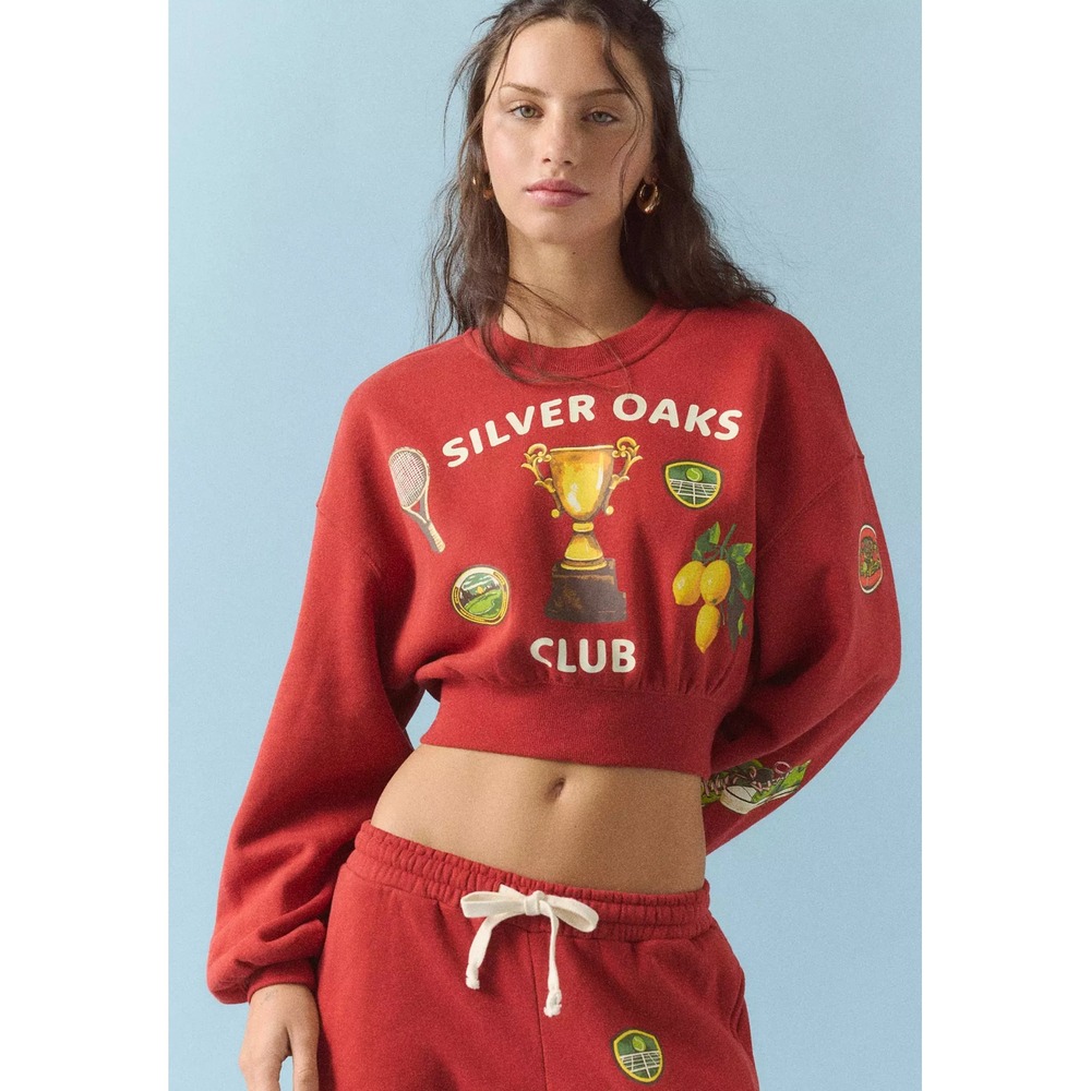 Out From Under Selene Graphic Pullover Sweatshirt Womens S Red Cropped Casual